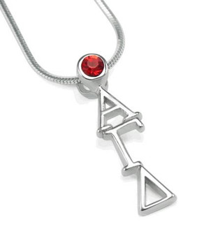 Alpha Gamma Delta Sterling Silver Lavaliere with Red Crystal