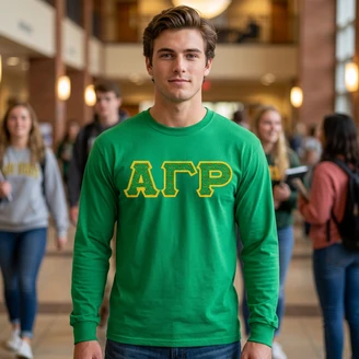 Alpha Gamma Rho Fraternity Crest - Shield Twill Letter Longsleeve Tee