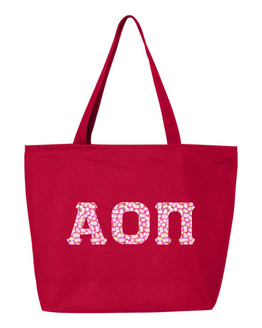 Alpha Omicron Pi Greek Letter Zipper Tote