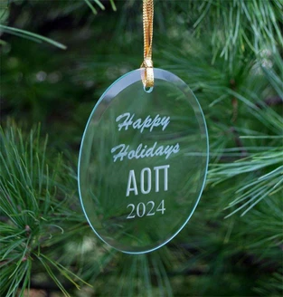 Alpha Omicron Pi Holiday Glass Oval Ornaments - 2026