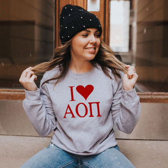 Alpha Omicron Pi I Love Crewneck Sweatshirt