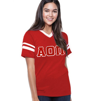 DISCOUNT-Alpha Omicron Pi Jersey With Greek Applique Letters