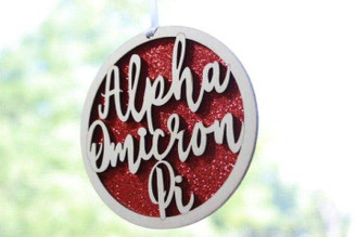 Sorority Shop Alpha Omicron Pi Laser Carved Script Ornament - 3" Round 