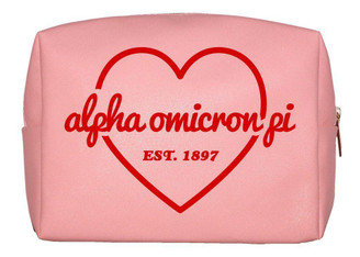 Sorority Shop Alpha Omicron Pi Pink with Red Heart Makeup Bag 