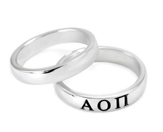 Alpha Omicron Pi Sterling Silver Skinny Band Ring