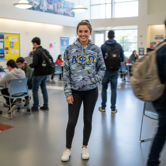 DISCOUNT-Alpha Phi Omega Camo Pullover Hooded Sweatshirt