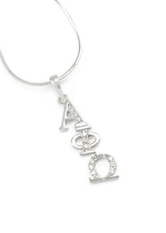 TCS Alpha Phi Omega Sterling Silver Diagonal Lavaliere set with Lab-created Diamonds 