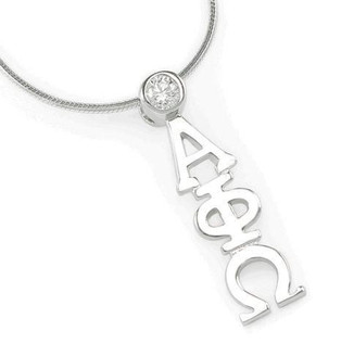 TCS Alpha Phi Omega Sterling Silver Lavaliere Pendant with Swarovski Clear Crystal 
