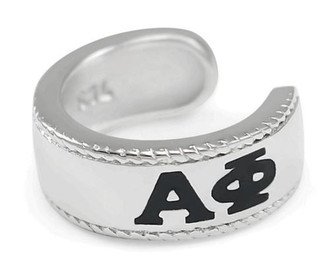 Alpha Phi Sterling Silver Ear Cuff with Black Enamel Greek letters