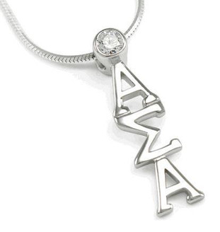 TCS Alpha Sigma Alpha Sterling Silver Lavaliere Pendant with Swarovski Clear Crystal 