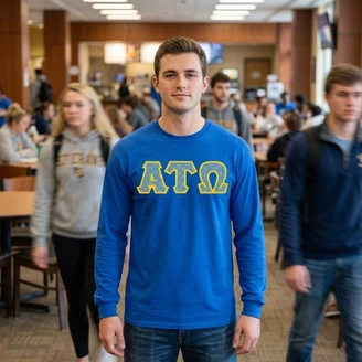Alpha Tau Omega Fraternity Crest - Shield Twill Letter Longsleeve Tee