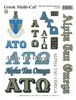 Alpha Tau Omega Multi Greek Decal Sticker Sheet