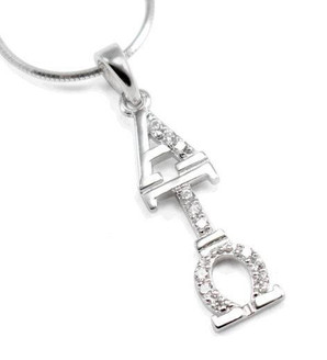 TCS Alpha Tau Omega Sterling Silver Lavaliere with simulated diamonds 