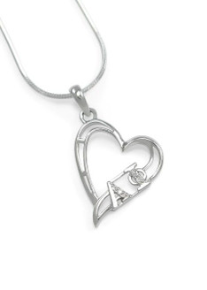 Alpha Phi Sterling Silver Heart Pendant set with Lab-created Diamonds