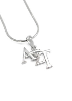 TCS Alpha Sigma Tau Sterling Silver Horizontal Lavaliere set with Lab-Created Diamonds-2 