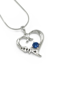 Alpha Xi Delta Sterling Silver Heart Pendant with Swarovski™ Blue Crystal