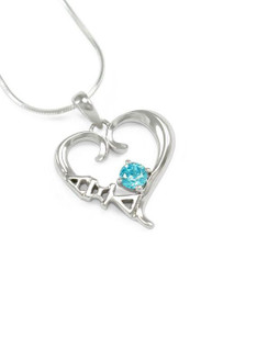 TCS Alpha Xi Delta Sterling Silver Heart Pendant with Swarovski™ Light Blue Crystal 