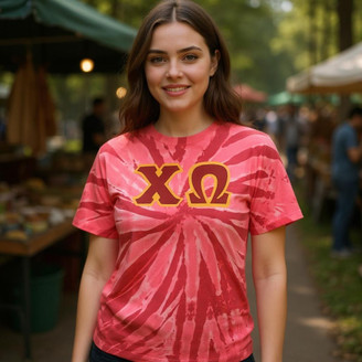 DISCOUNT-Chi Omega Lettered Tie-Dye t-shirts