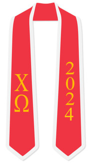 DISCOUNT-Chi Omega Greek 2 Tone Lettered Graduation Sash Stole w/ Year