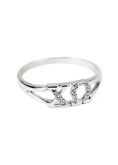 TCS Chi Omega Sterling Silver Ring set with Lab-Created Diamonds 