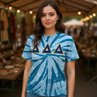DISCOUNT-Delta Delta Delta Lettered Tie-Dye t-shirts