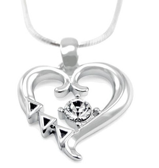 Delta Delta Delta Sterling Silver Heart Pendant with Swarovski Clear Crystal