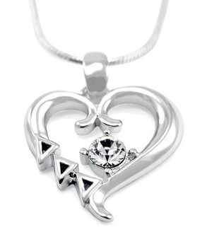 TCS Delta Delta Delta Sterling Silver Heart Pendant with Swarovski Clear Crystal 