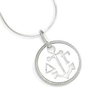 TCS Delta Gamma Sterling Silver Circular Pendant with Cut-Out Anchor and Letters 