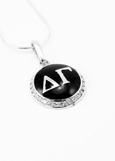 Delta Gamma Sterling Silver Pendant with Black Enamel and Lab-created Diamonds