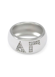 TCS Delta Gamma Sterling Silver Ring with Pave Cubic Zirconia Greek Letters 