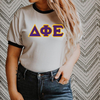  DISCOUNT-Delta Phi Epsilon Lettered Ringer Shirt 