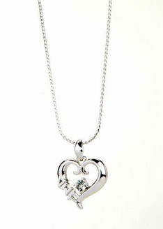 TCS Delta Sigma Pi Sterling Silver Heart Pendant with Swarovski Clear Crystal 