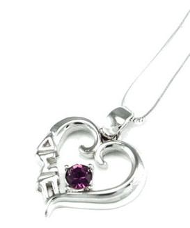 Delta Sigma Pi Sterling Silver Heart Pendant with Swarovski™ Purple Crystal