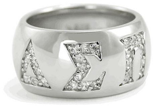TCS Delta Sigma Pi Sterling Silver Ring with Pave Cubic Zirconia Greek Letters 