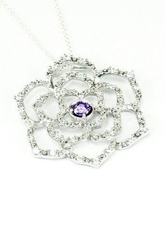 TCS Delta Sigma Pi Sterling Silver Rose Pendant with Lab-created Diamonds 