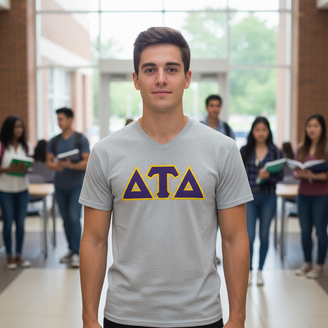 DISCOUNT- Delta Tau Delta Lettered V-Neck T-Shirt