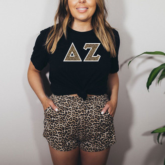 Delta Zeta Cheetah Print Lettered Tee