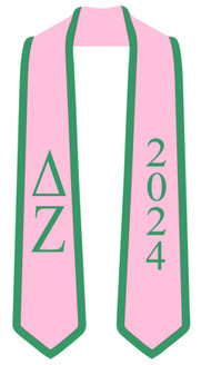 DISCOUNT-Delta Zeta Greek 2 Tone Lettered Graduation Sash Stole w/ Year