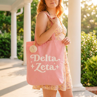 Delta Zeta Retro Pom Pom Tote Bag