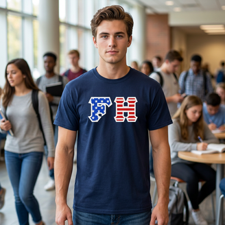 FarmHouse Fraternity Letter American Flag Tee