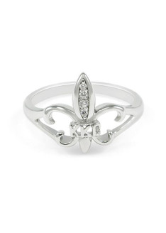 TCS Kappa Kappa Gamma Fleur-de-Lis Sterling Silver Ring set with Lab-Created Diamonds 