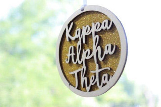 Sorority Shop Kappa Alpha Theta Laser Carved Script Ornament - 3" Round 