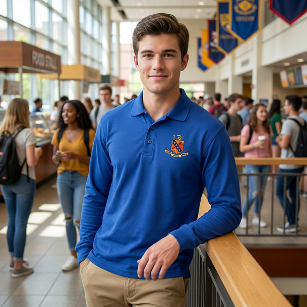 DISCOUNT-Kappa Delta Rho Crest - Shield Emblem Long Sleeve Polo