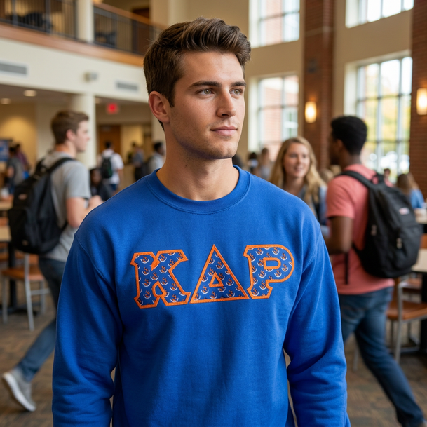 Kappa Delta Rho Fraternity Crest - Shield Twill Letter Crewneck Sweatshirt