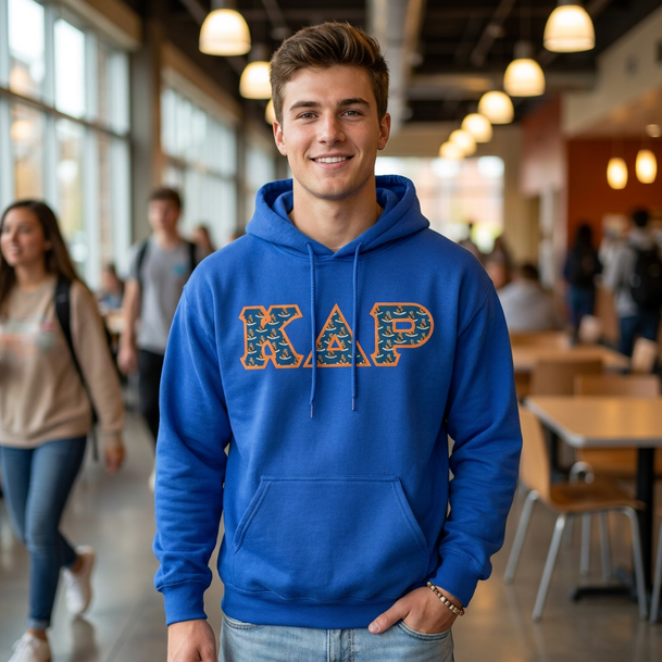 Kappa Delta Rho Fraternity Crest - Shield Twill Letter Hooded Sweatshirt