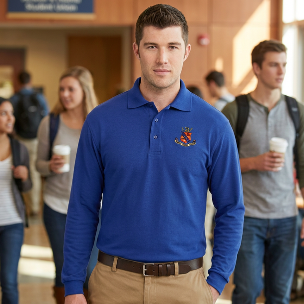 DISCOUNT-Kappa Delta Rho Emblem Long Sleeve Polo