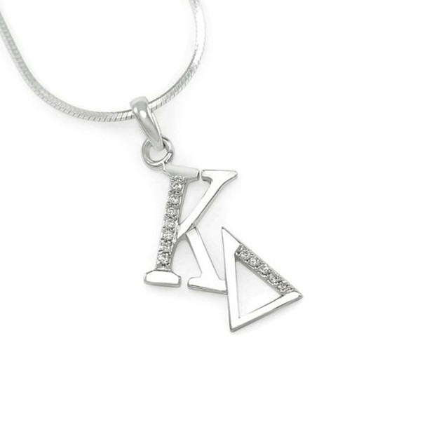 Kappa Delta Sterling Silver Diagonal Lavaliere set with Lab-Created Diamonds