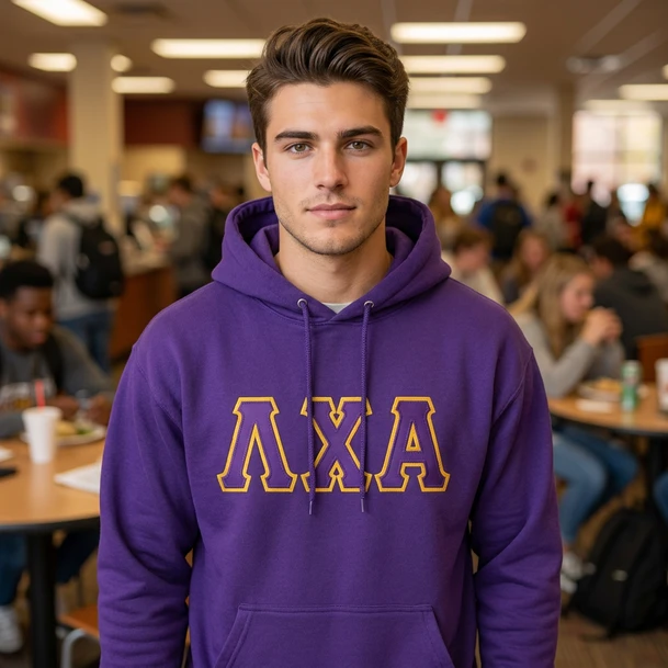 Lambda Chi Alpha Fraternity Crest - Shield Twill Letter Hooded Sweatshirt
