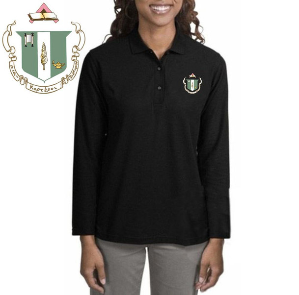  DISCOUNT-Delta Zeta Emblem Long Sleeve Polo 