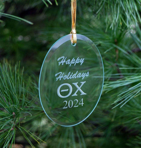 Theta Chi Holiday Glass Oval Ornaments